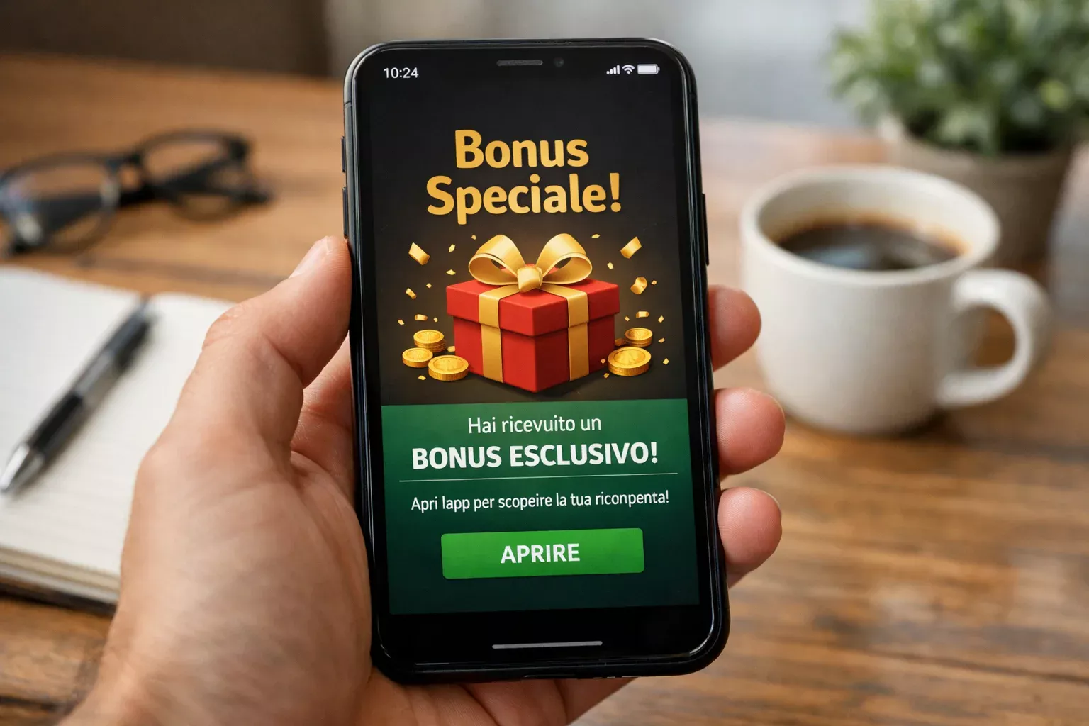 Notifica di bonus speciale su schermo di smartphone