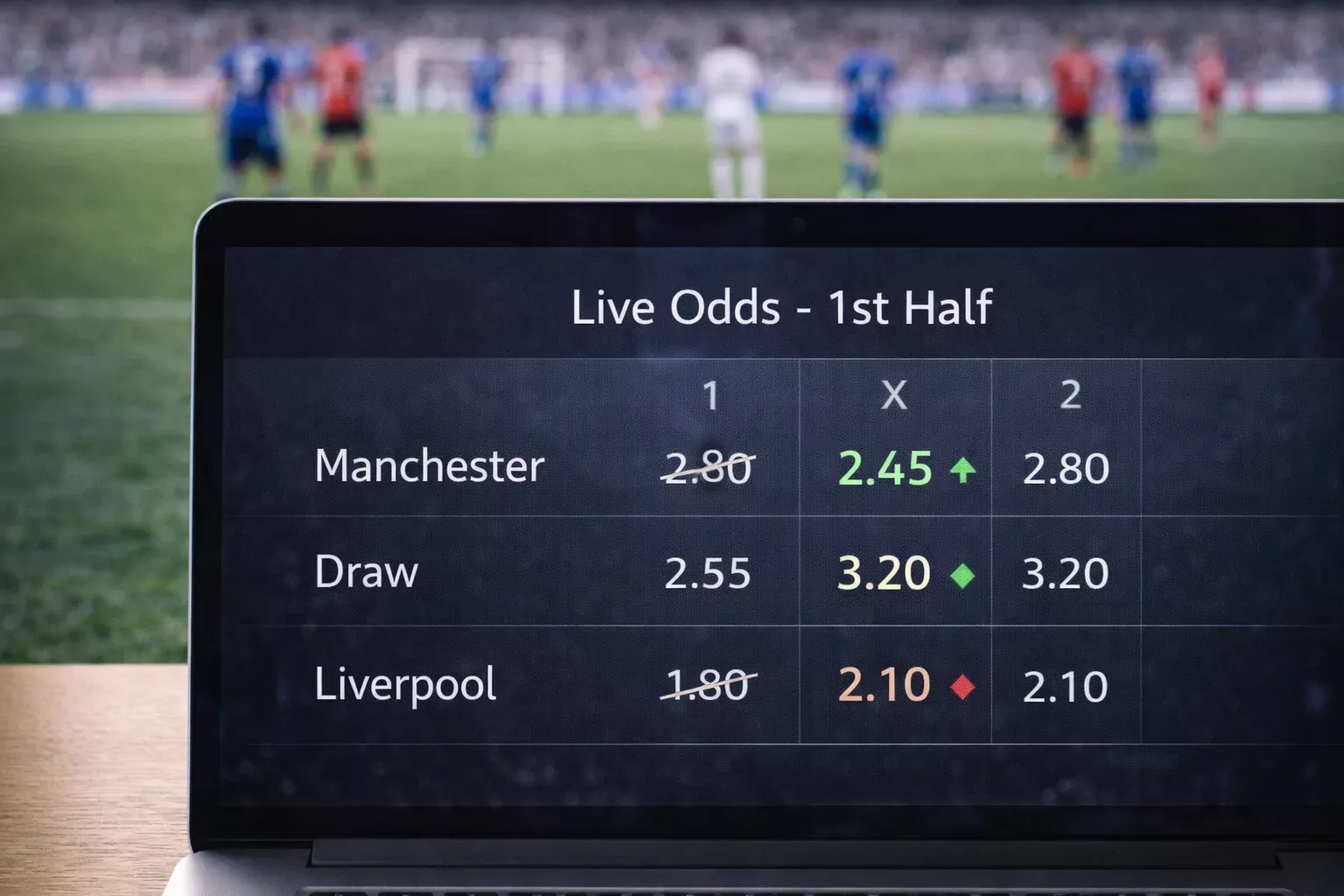 Schermo che mostra quote che cambiano durante una partita