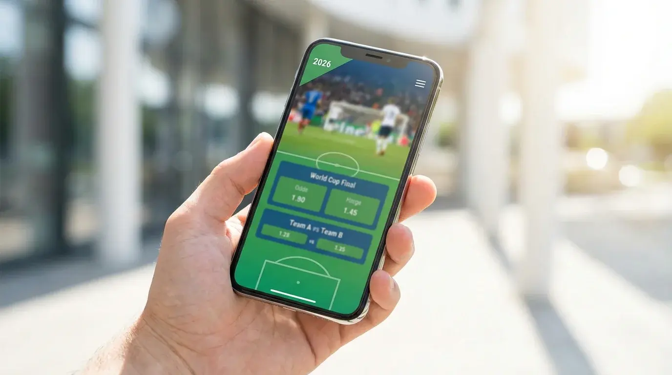 Smartphone moderno con interfaccia di scommesse sportive su sfondo luminoso