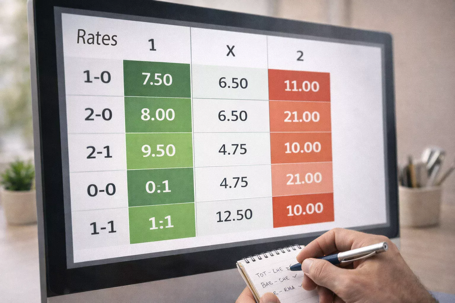 Schermo con griglia di possibili risultati e relative quote