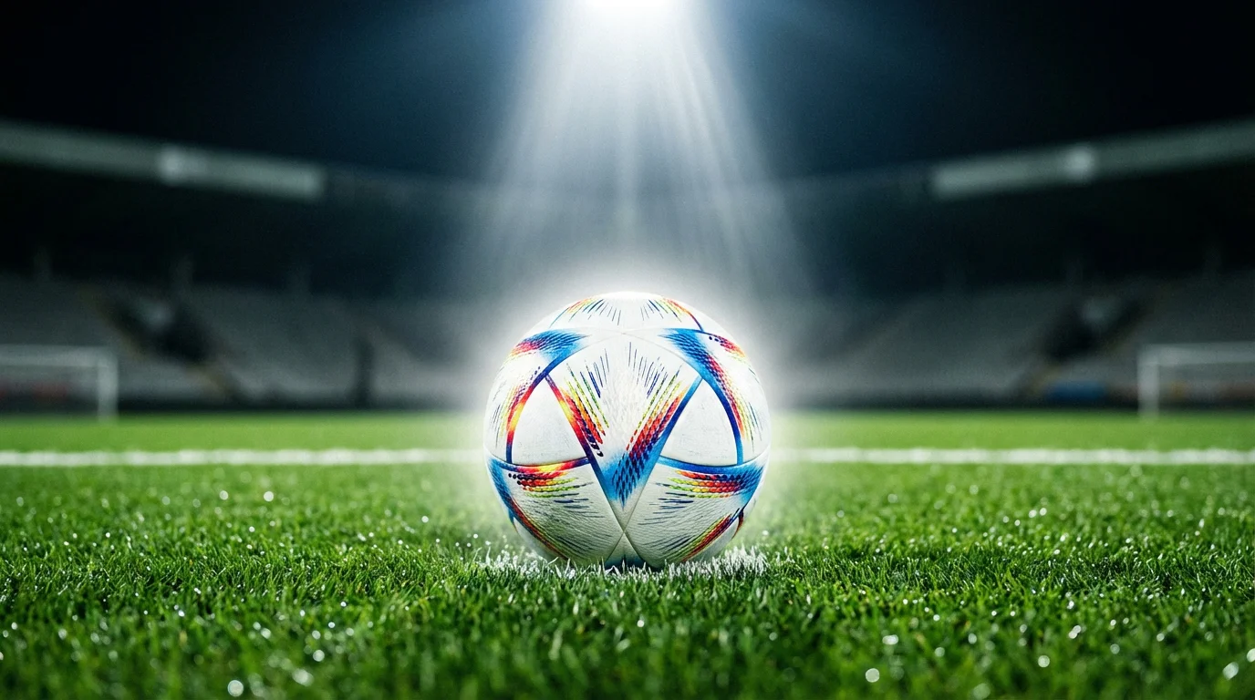 Pallone da calcio ufficiale sul campo da gioco sotto i riflettori dello stadio