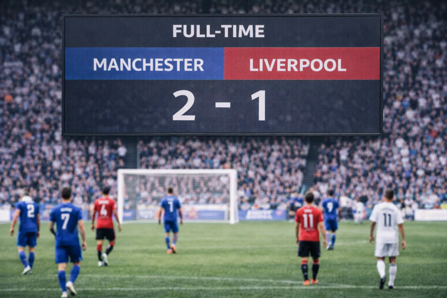 Tabellone con risultato di partita di calcio allo stadio