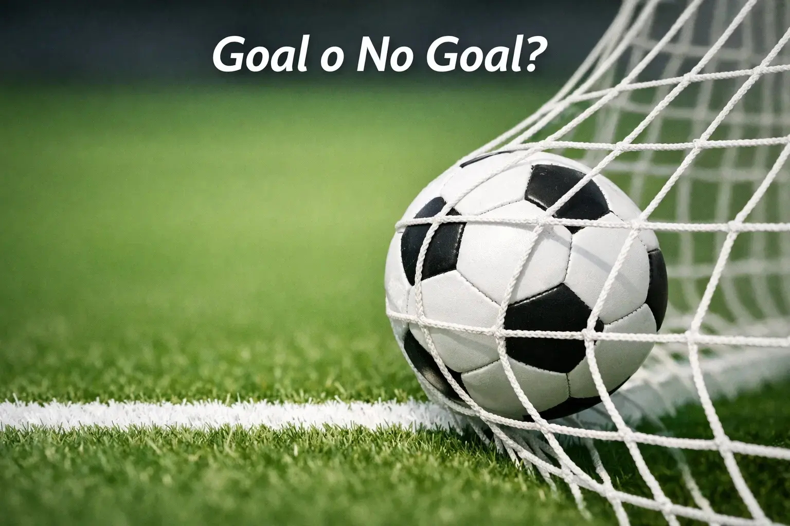Pallone da calcio che entra nella rete di una porta su un campo verde