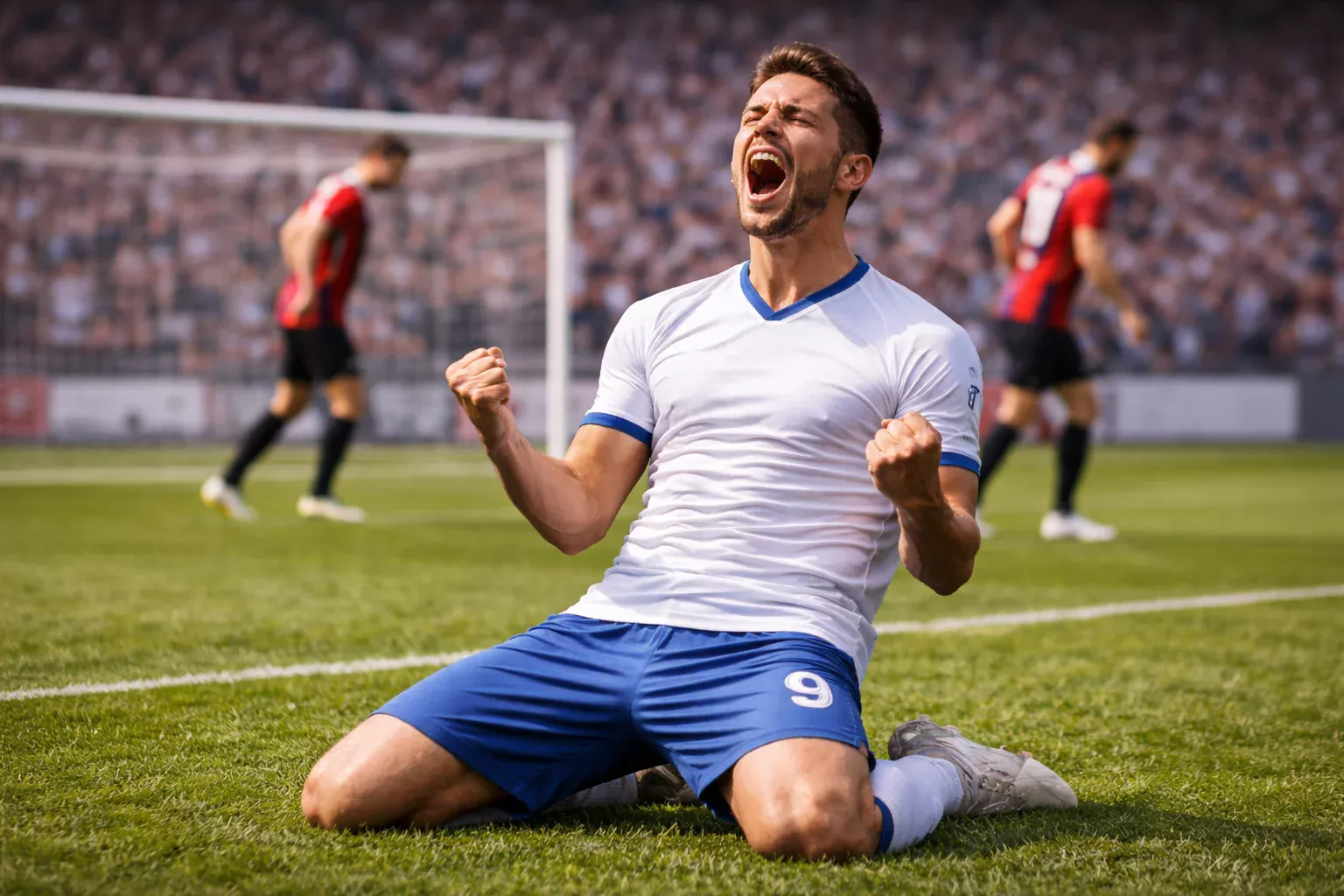 Calciatore che esulta dopo aver segnato un gol