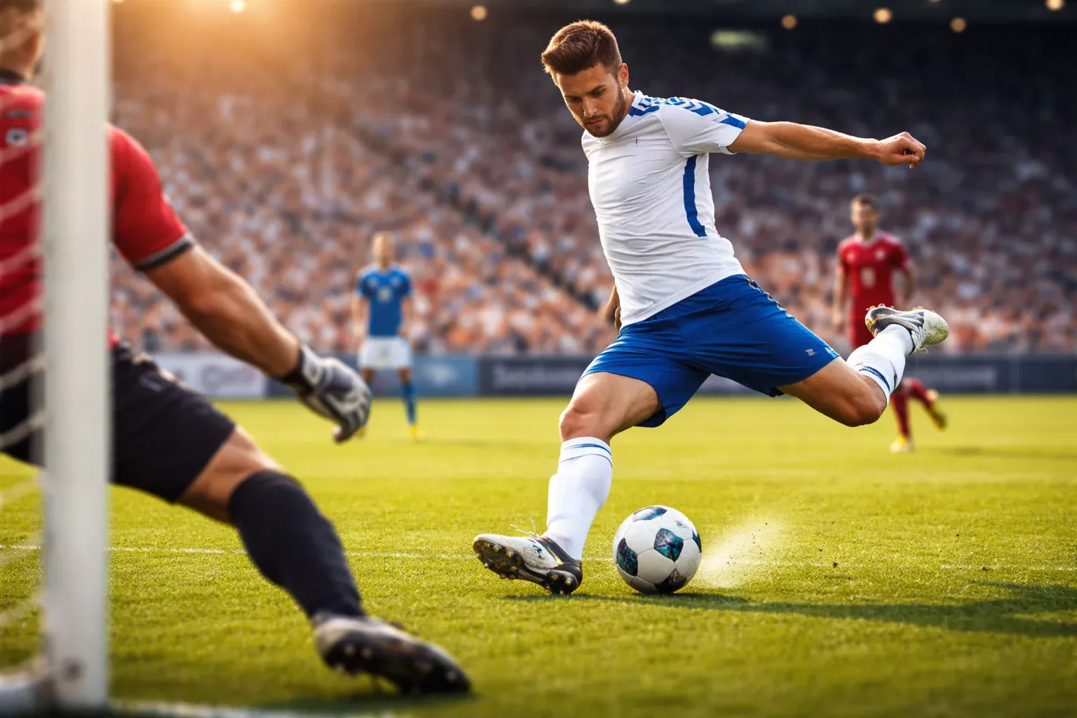 Attaccante pronto a tirare in porta durante azione di gioco