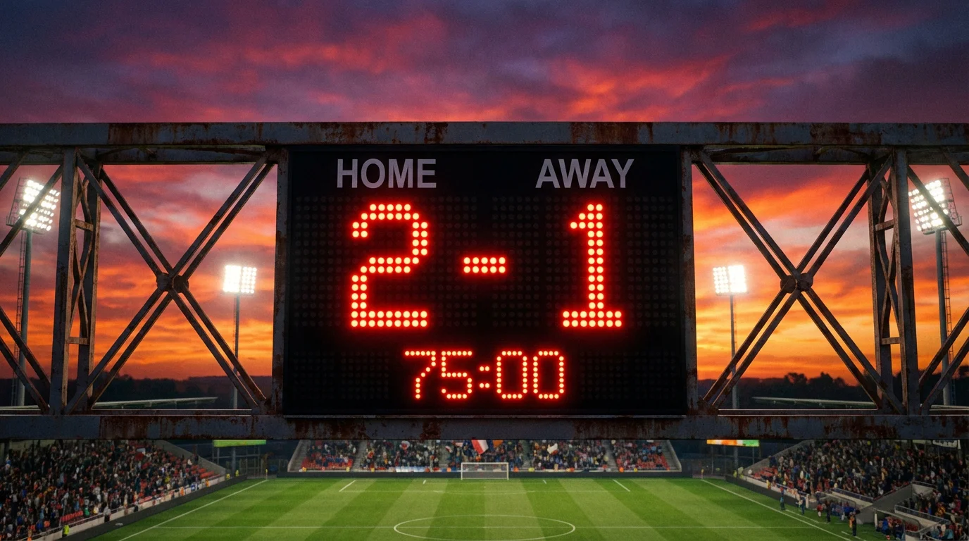 Tabellone segnapunti di uno stadio di calcio che mostra il risultato della partita