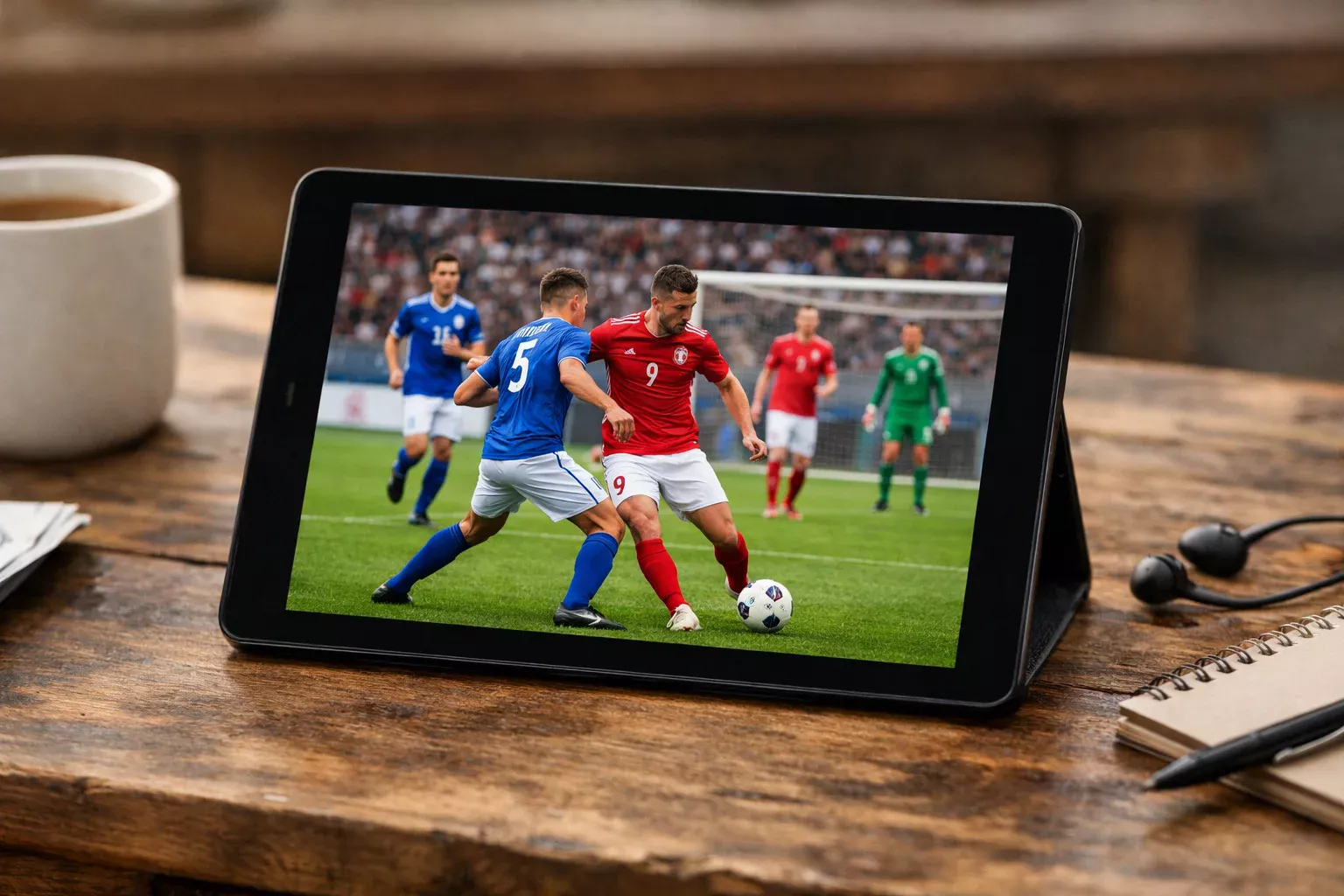 Tablet che trasmette partita di calcio in streaming